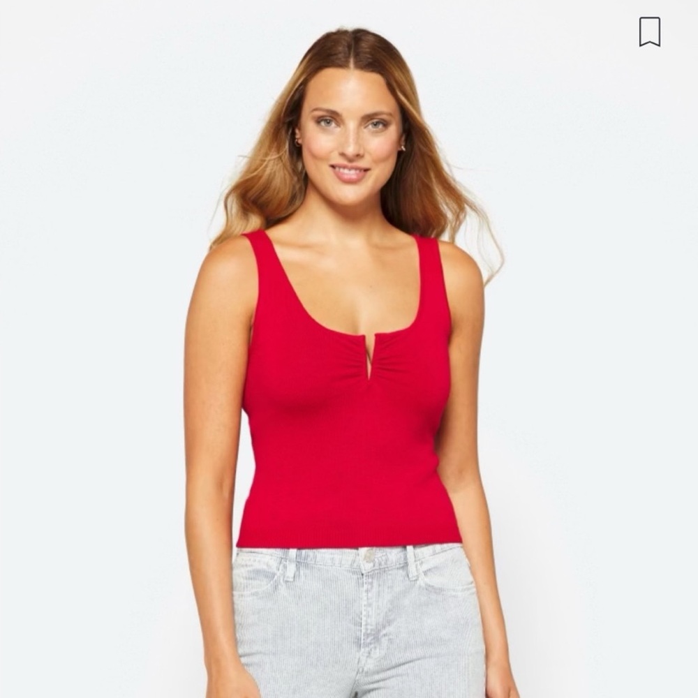 Modern Citizen Farrah Notch Neck Knit Tank sleeveless blouse Red Size Large crop